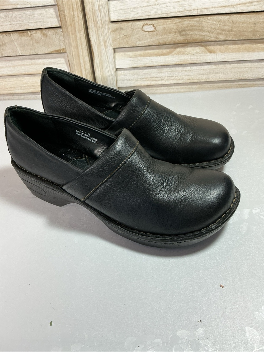 Born Black Leather Slip-On Clogs